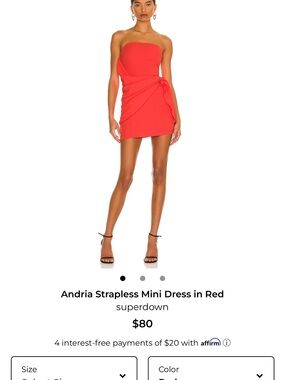 superdown Strapless Red Mini Dress with Side Drape